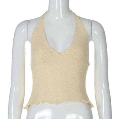 WezelBezel V-Neck Backless Tie Top