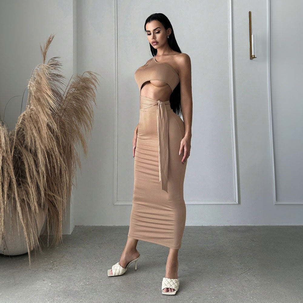 WezelBezel Asymmetric Long Slit Dress