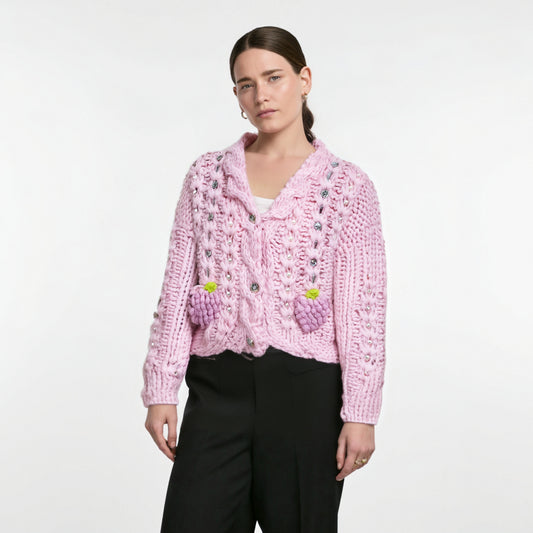 WezelBezel Strawberry Embroidered Loose Knit Top