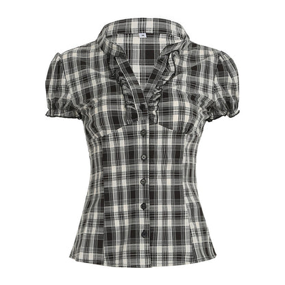 WezelBezel Checkered Puff Sleeve Shirt