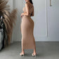 WezelBezel Asymmetric Long Slit Dress