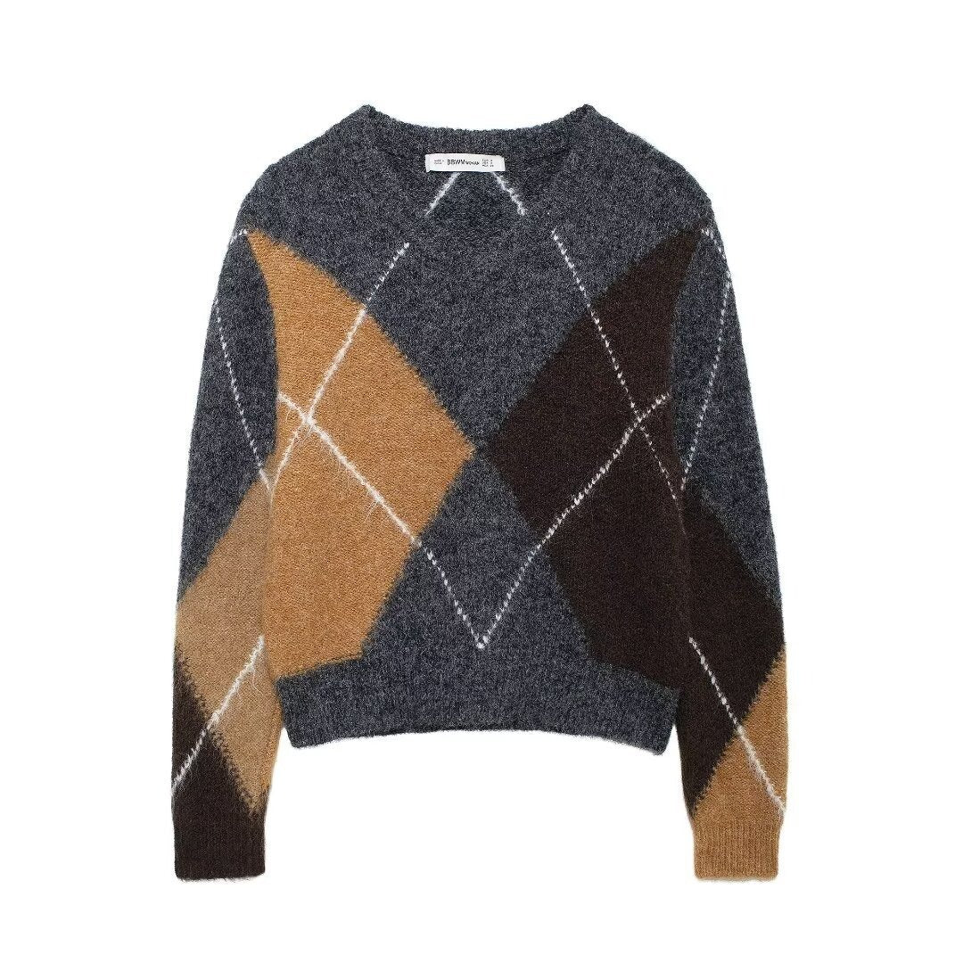 WezelBezel Plaid Contrast Knit Dress