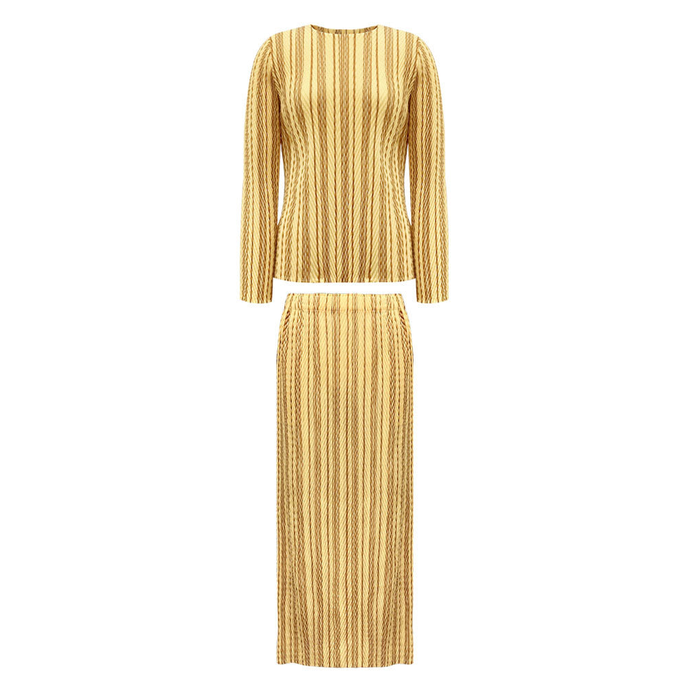 WezelBezel Striped Pleated Skirt Set