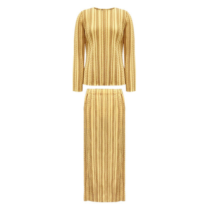 WezelBezel Striped Pleated Skirt Set