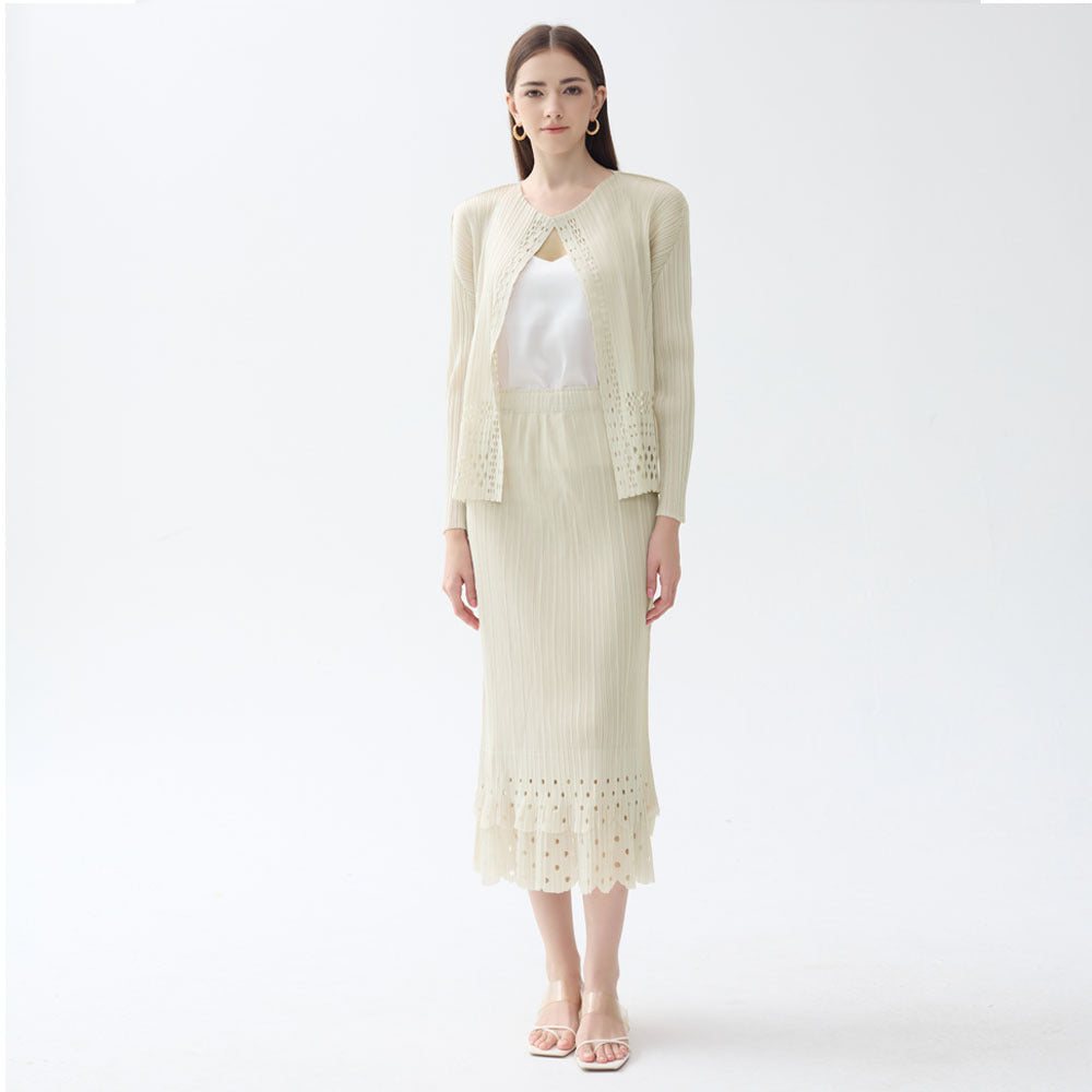 WezelBezel Apricot Cardigan Skirt Set