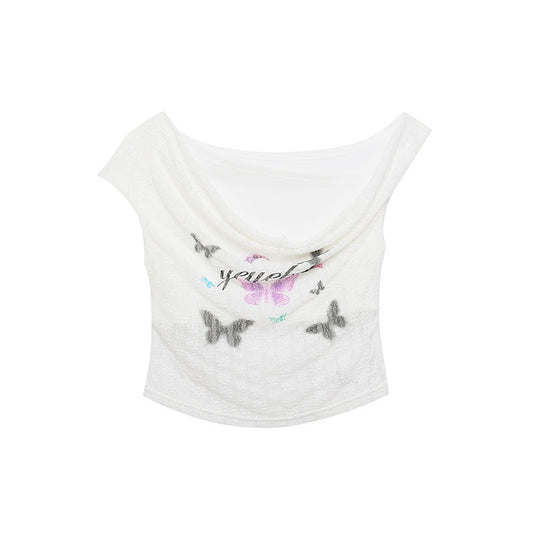 WezelBezel Butterfly Print Crop Tank