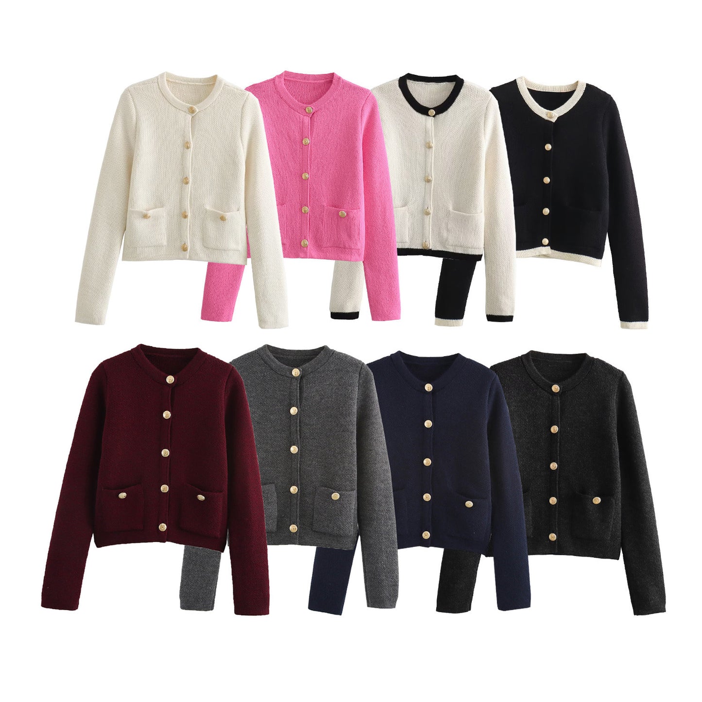 WezelBezel Button Decoration Cardigan - Small Fragrant Style
