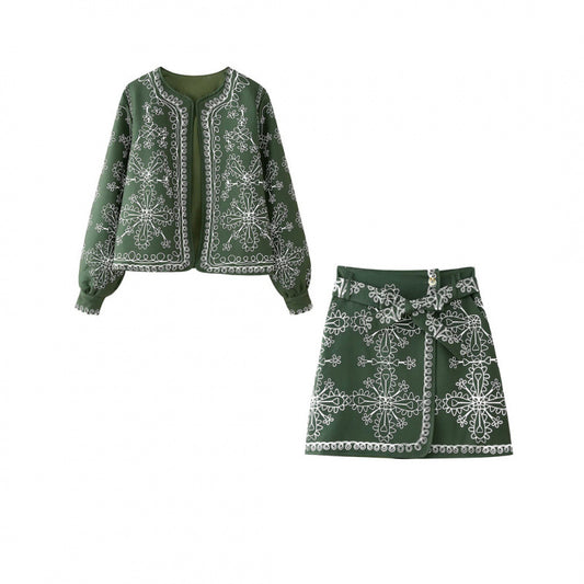 WezelBezel Printed Jacket and Skirt Set - Slim Fit