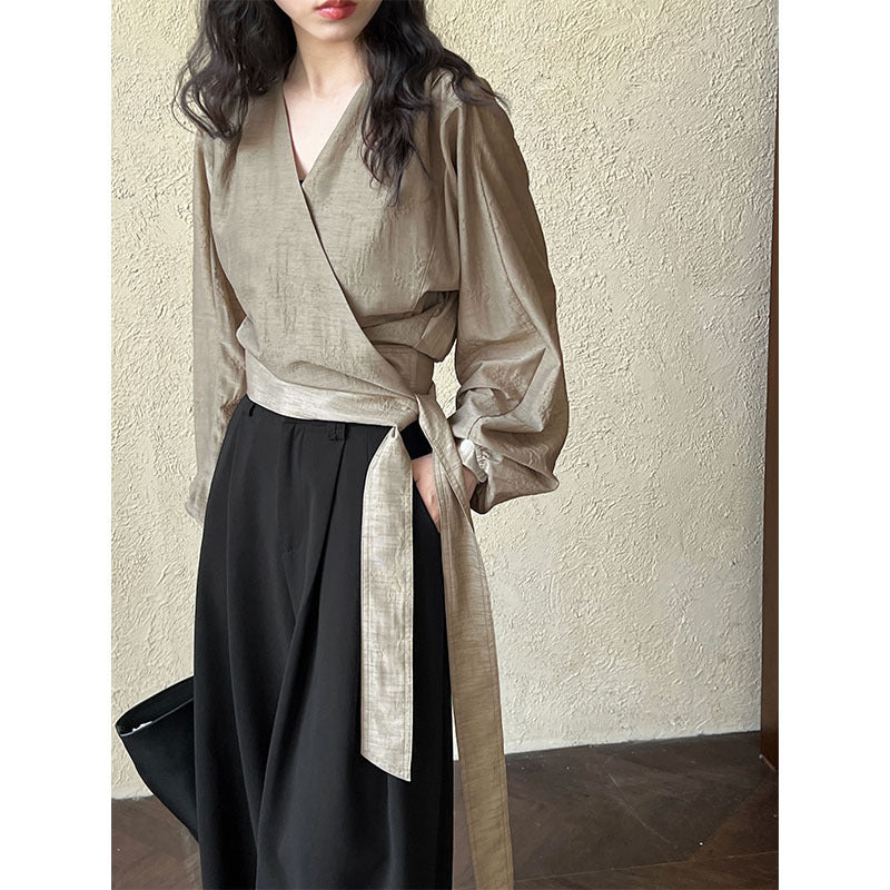 WezelBezel V-Neck Tie Front Shirt