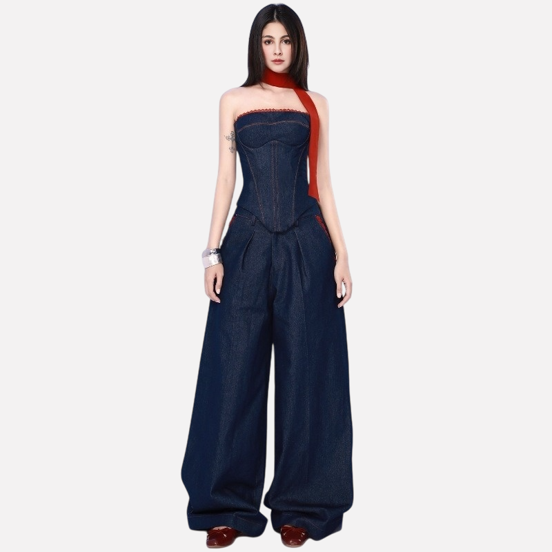 WezelBezel Strapless Vest + Wide Pants Set