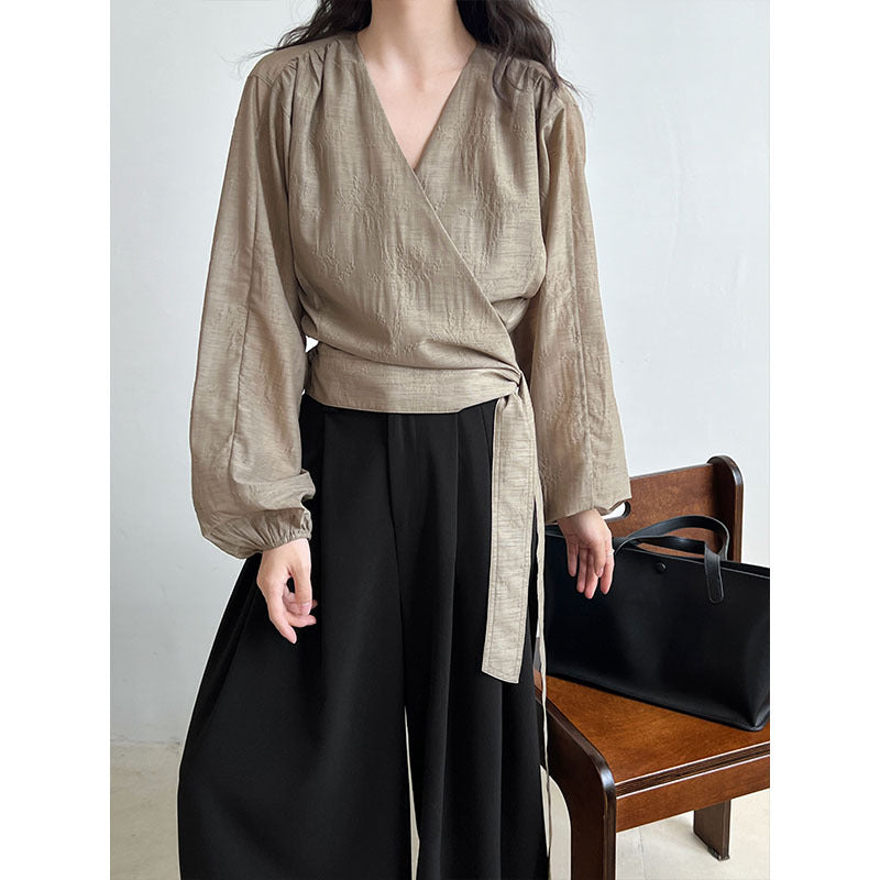 WezelBezel V-Neck Tie Front Shirt