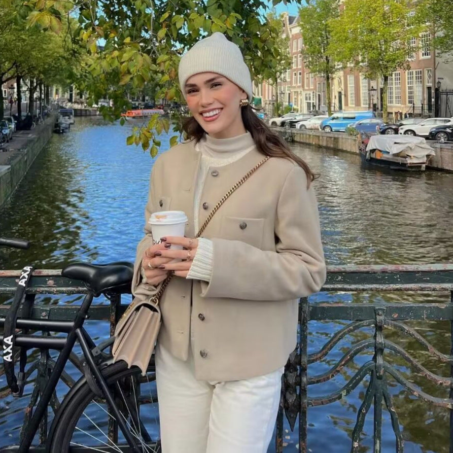 WezelBezel Soft Short Coat - Pocket Decoration