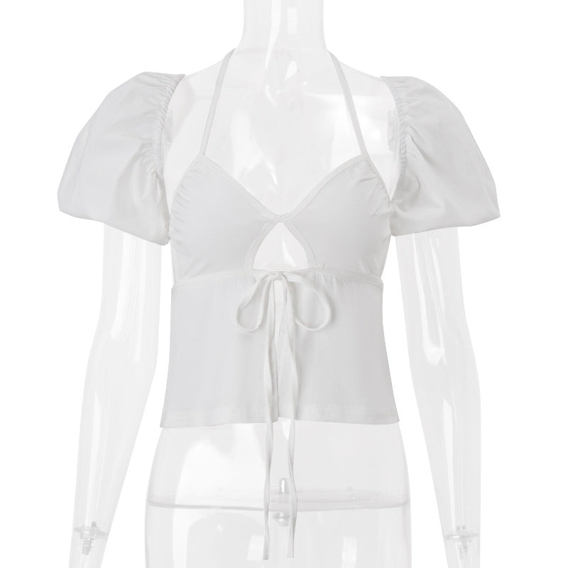 WezelBezel Tie-Up Bubble Knit Top