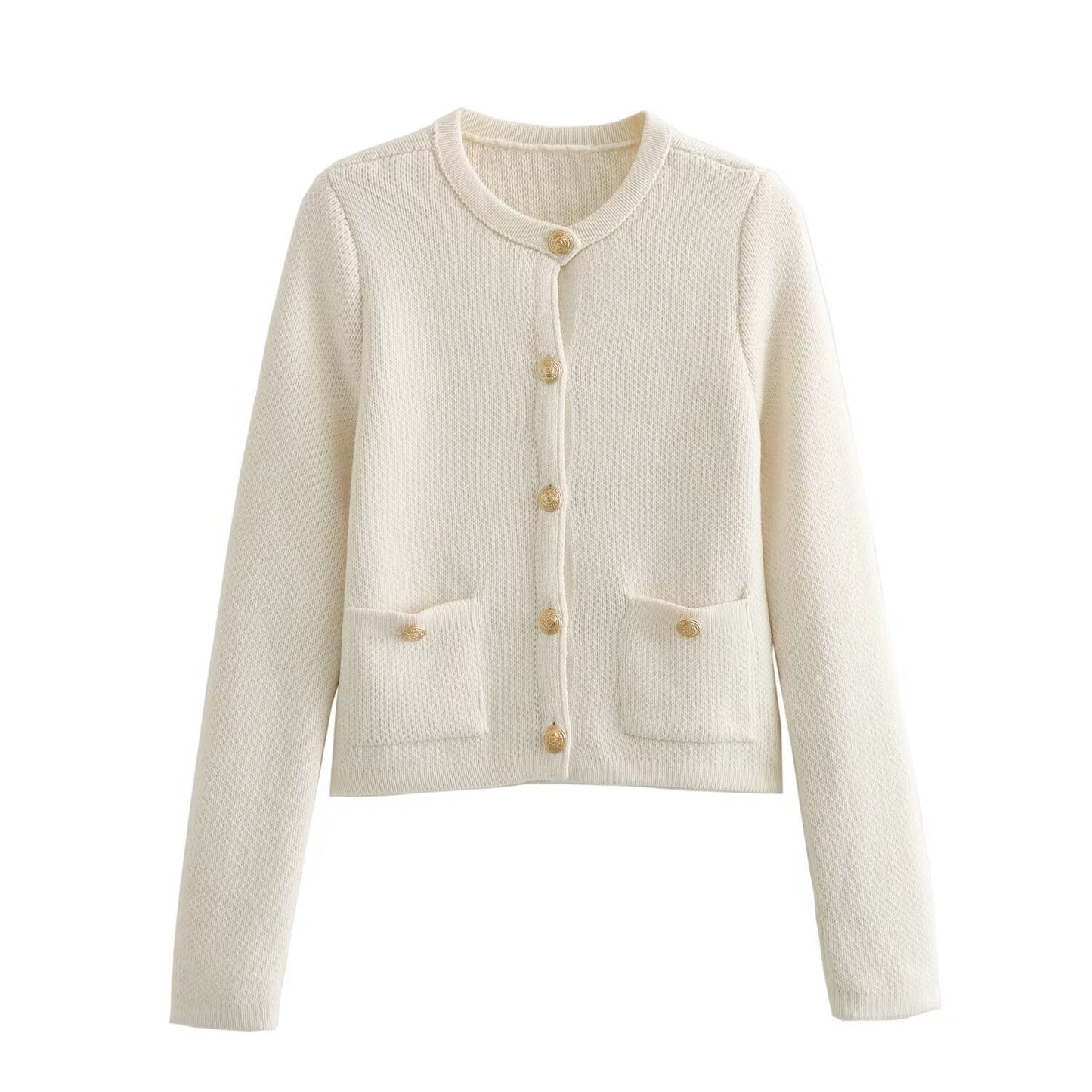WezelBezel Button Decoration Cardigan - Small Fragrant Style