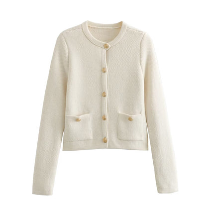 WezelBezel Button Decoration Cardigan - Small Fragrant Style