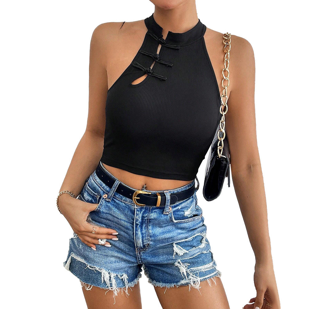 WezelBezel Qipao Button Crop Vest