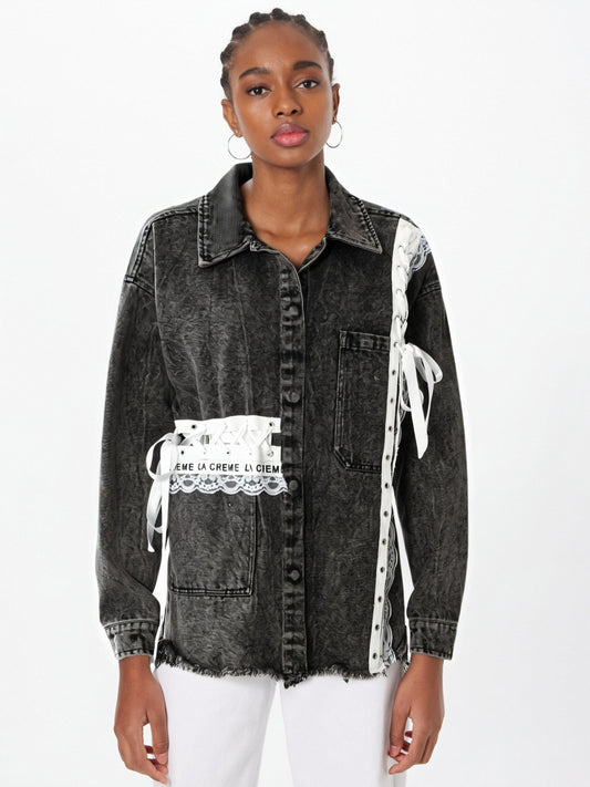WezelBezel Ribbon Trim Denim Jacket