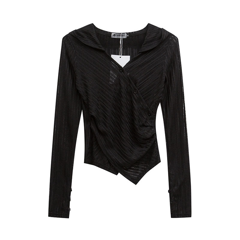 WezelBezel Ribbed Gathered Knit Top