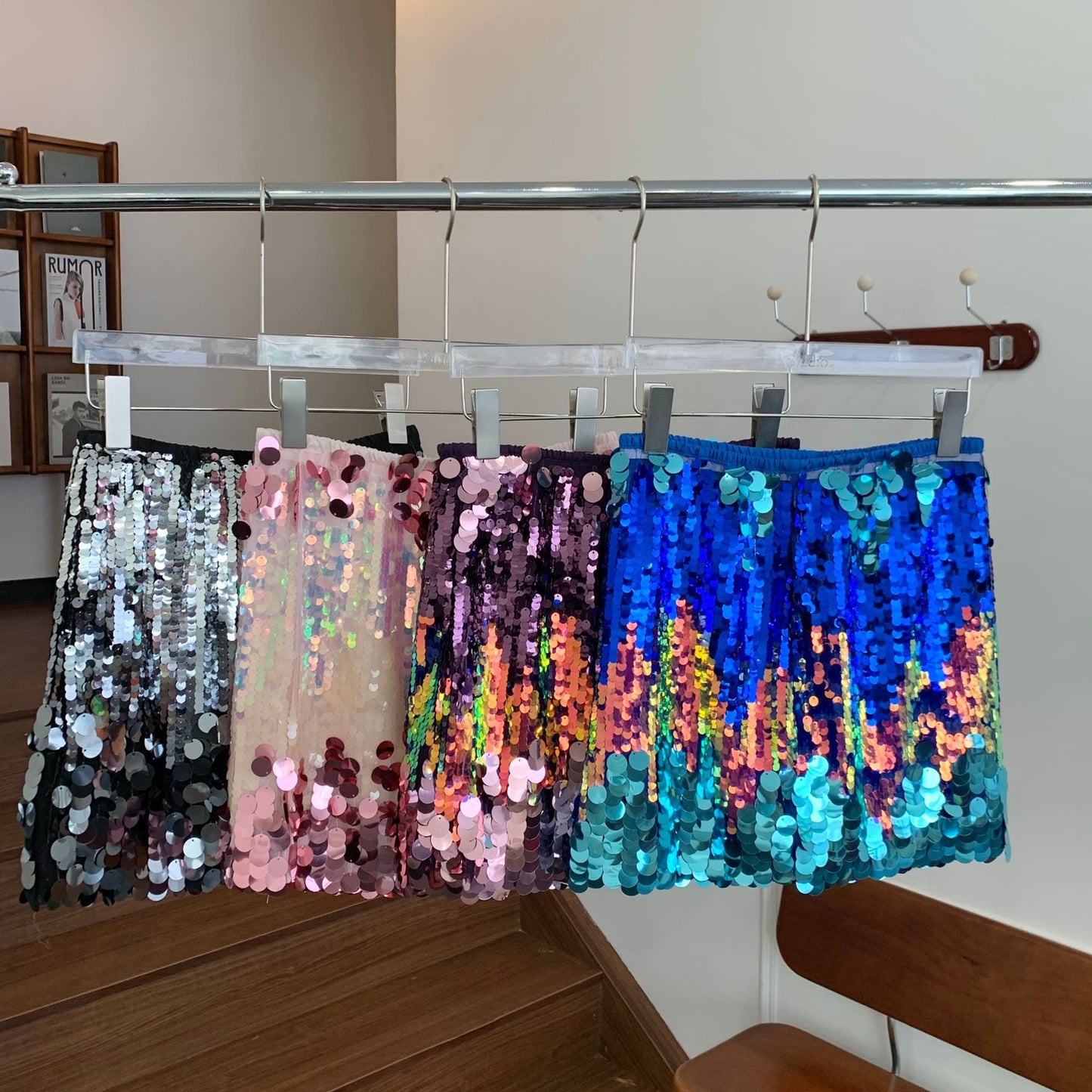 WezelBezel Sequin Pleated Midi Skirt