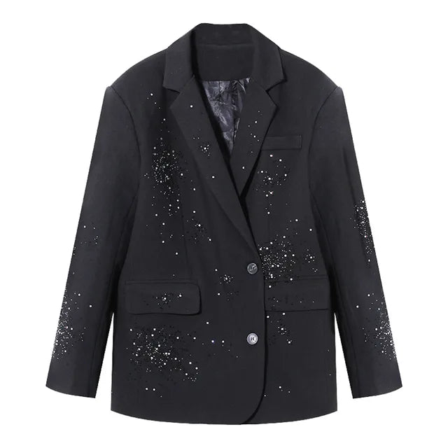 WezelBezel Rhinestone Suit Jacket - Irregular Style