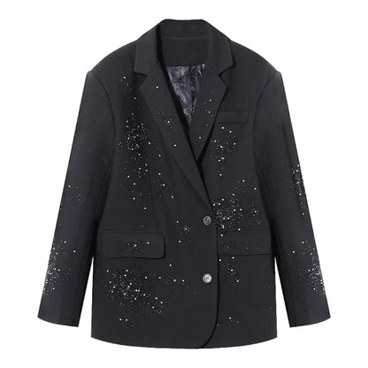 WezelBezel Rhinestone Suit Jacket - Irregular Style