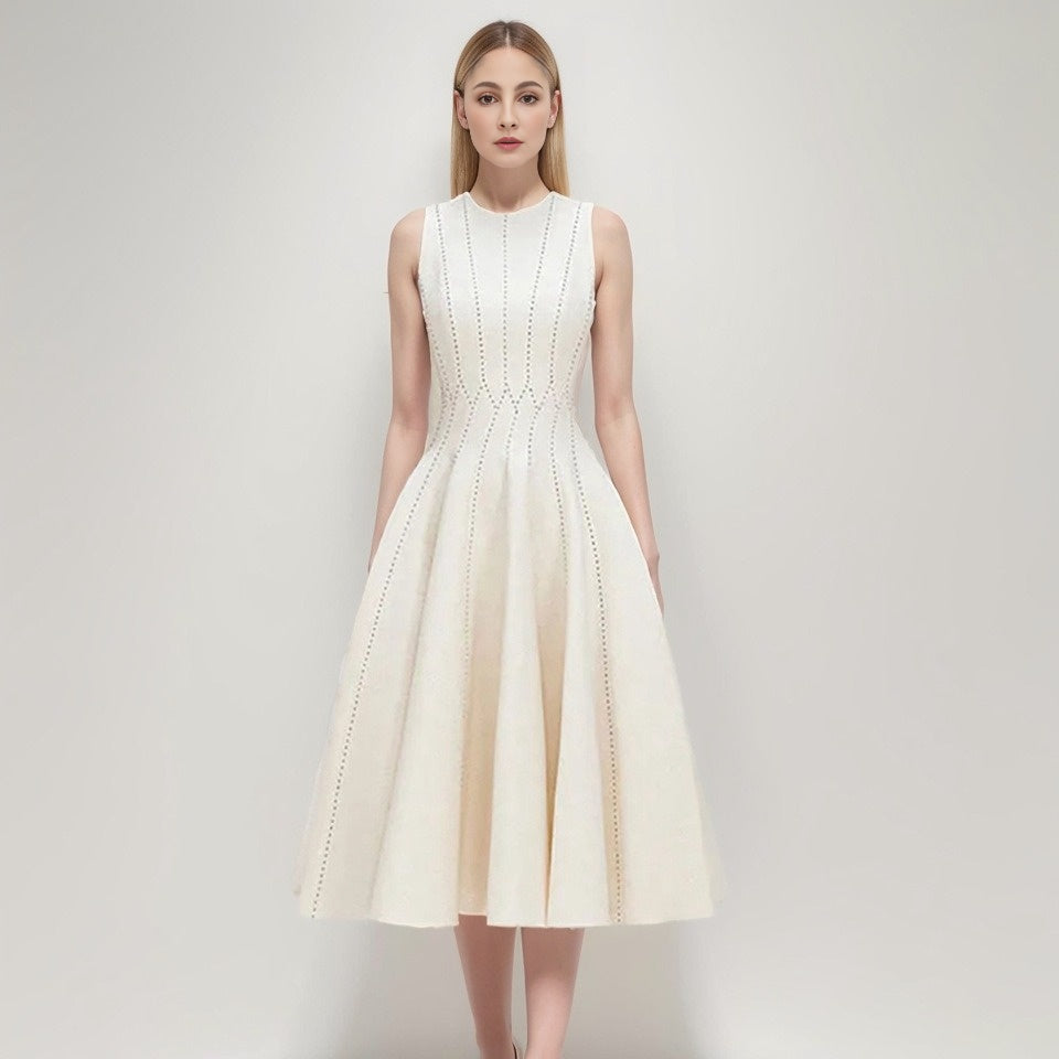 WezelBezel Waist Cinched Skirt - Striped Sleeveless Dress