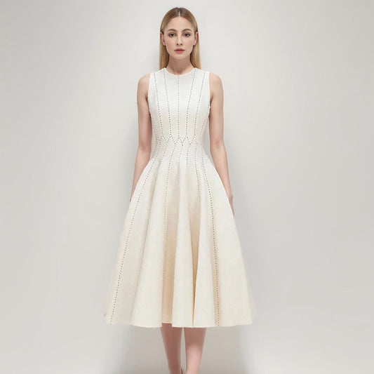 WezelBezel Waist Cinched Skirt - Striped Sleeveless Dress