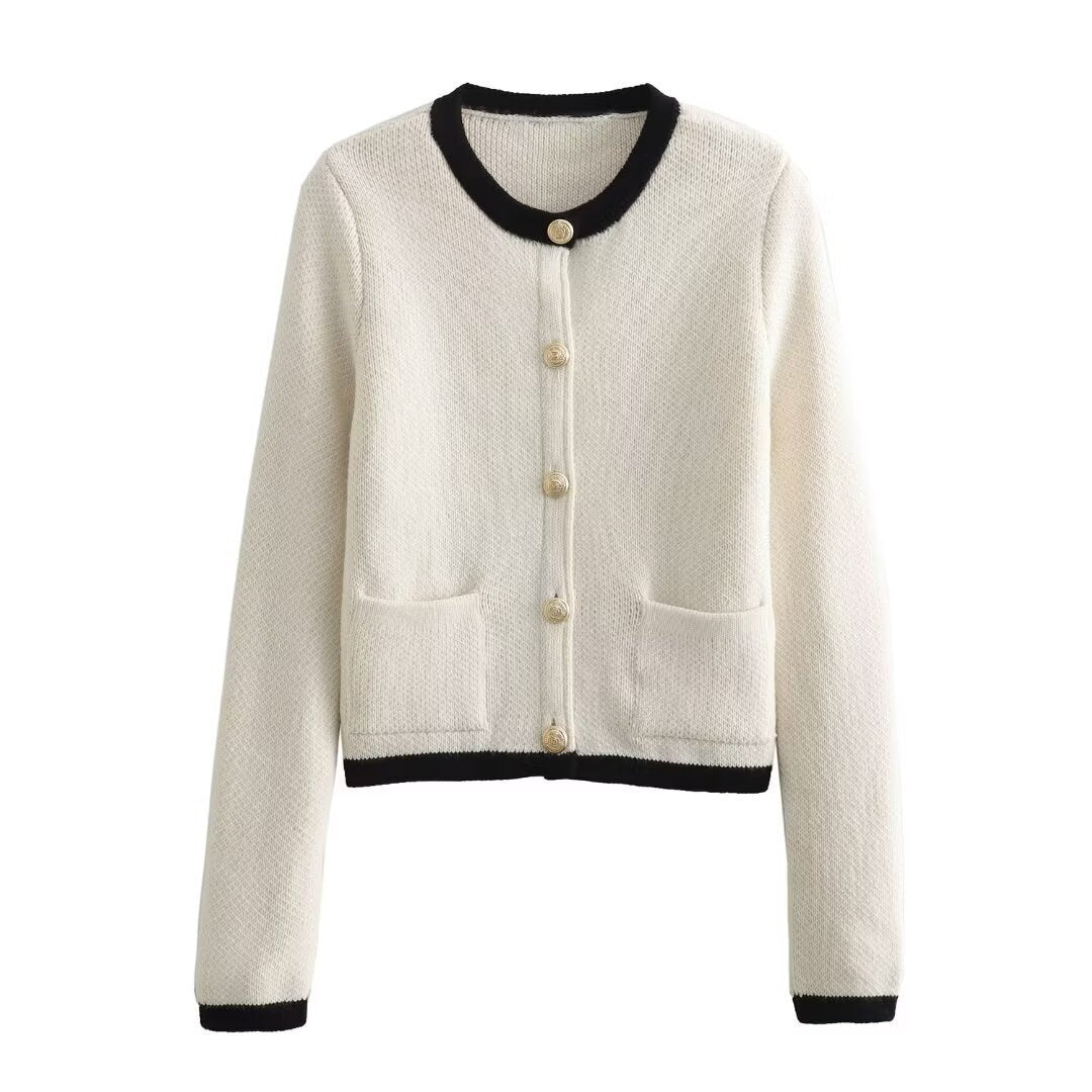 WezelBezel Button Decoration Cardigan - Small Fragrant Style