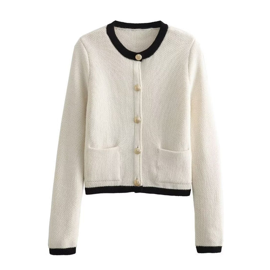 WezelBezel Button Decoration Cardigan - Small Fragrant Style
