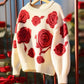 WezelBezel Rose Embroidered Soft Knit Sweater