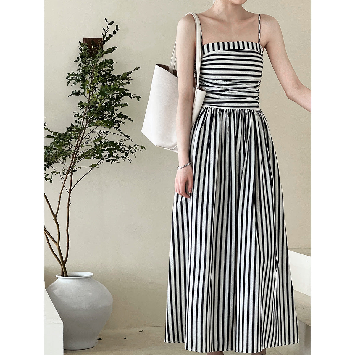 WezelBezel Striped Pleated Camisole Dress