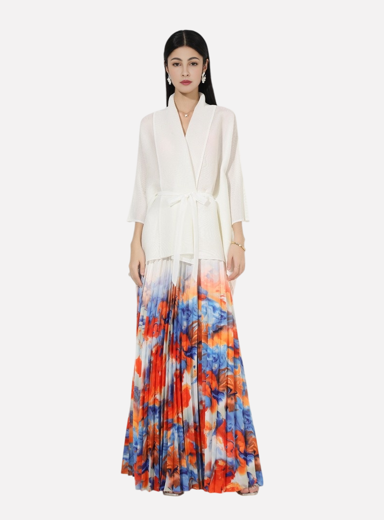 WezelBezel Pleated Lapel Midi Dress