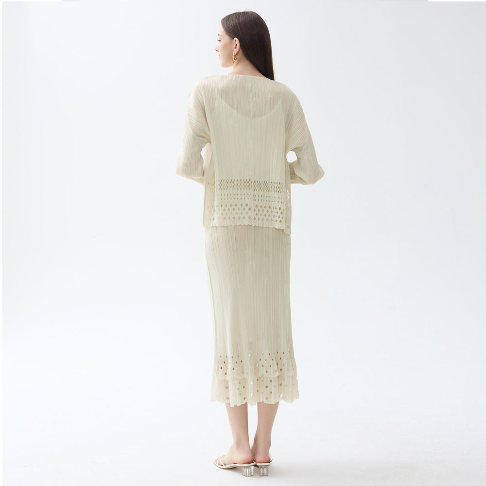 WezelBezel Apricot Cardigan Skirt Set