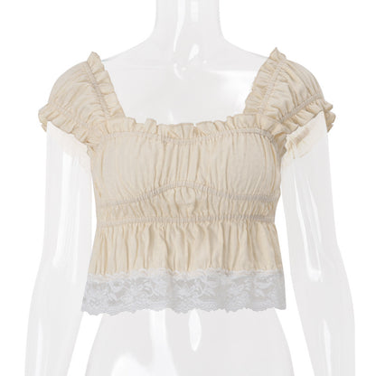 WezelBezel Ruffled Lace Crop Top