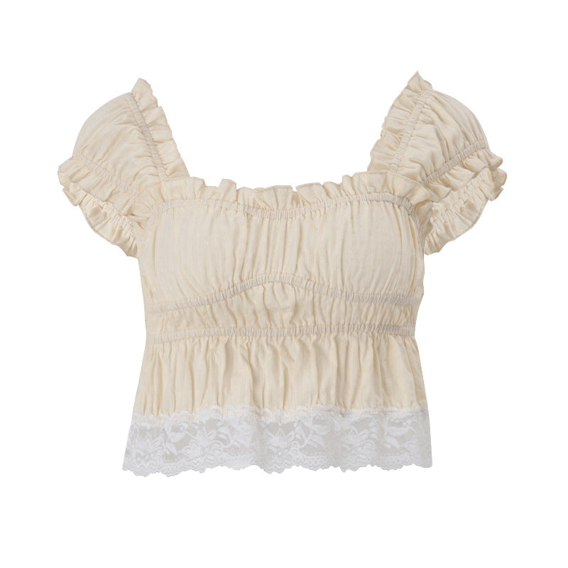 WezelBezel Ruffled Lace Crop Top