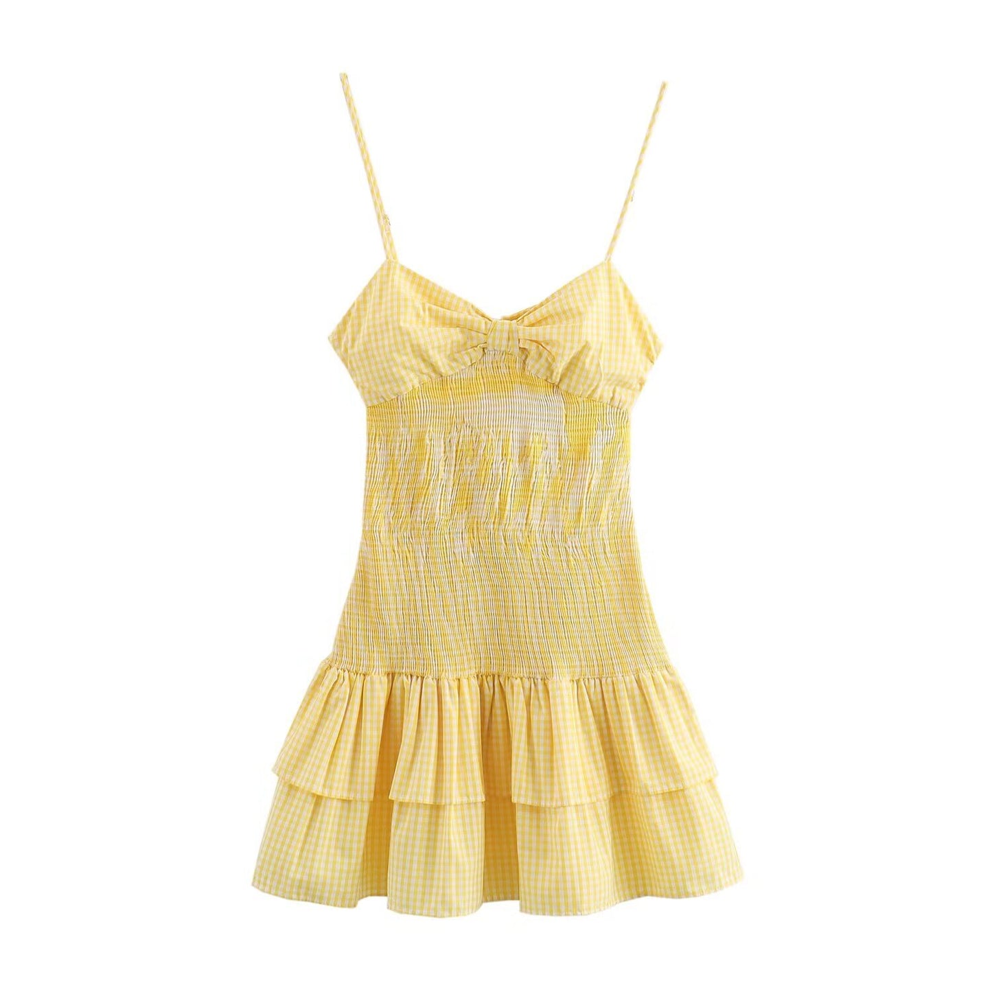 WezelBezel Plaid Bow Strapless Dress