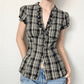 WezelBezel Checkered Puff Sleeve Shirt
