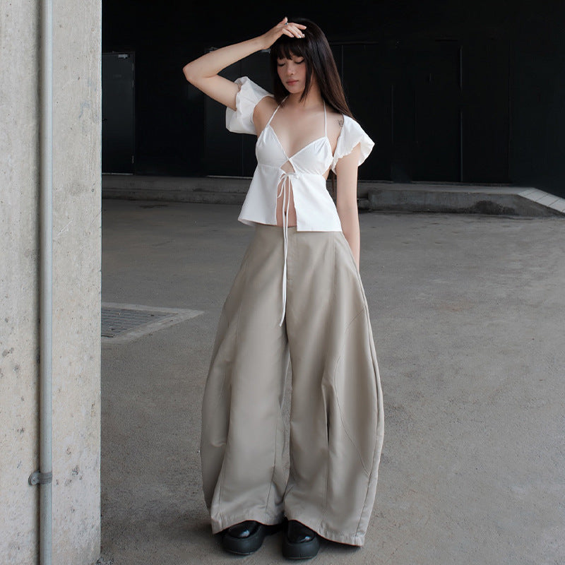 WezelBezel Tie-Up Bubble Knit Top