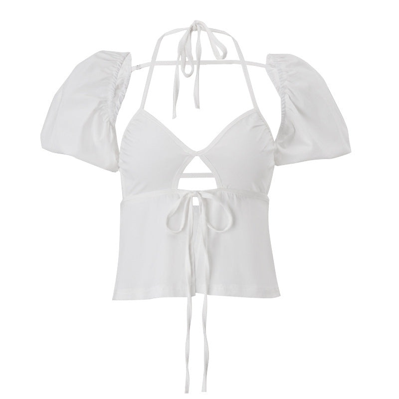 WezelBezel Tie-Up Bubble Knit Top