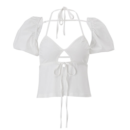 WezelBezel Tie-Up Bubble Knit Top