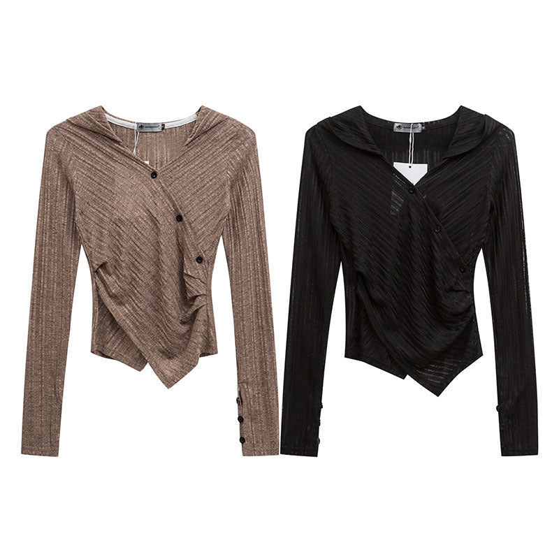 WezelBezel Ribbed Gathered Knit Top