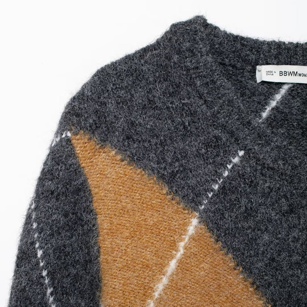 WezelBezel Plaid Contrast Knit Dress