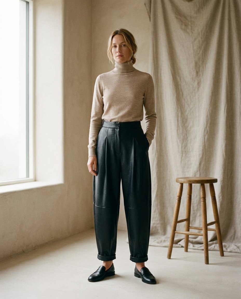 Balloon Leg Pu Pants, styled in WezelBezel studio imagery