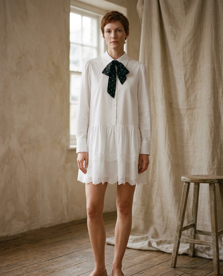 Bow-Tie Shirt Dress, styled in WezelBezel studio imagery