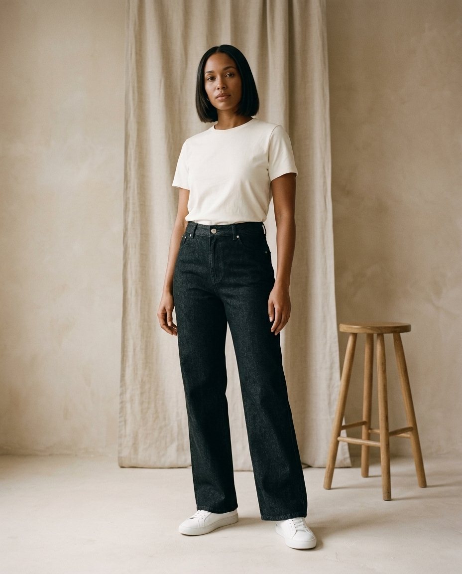 Straight Leg Retro Jeans, styled in WezelBezel studio imagery